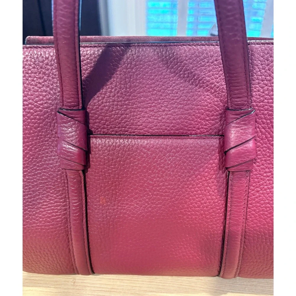 Kate Spade Burgundy Pebbled Leather and Suede Satchel Crossbody Bag